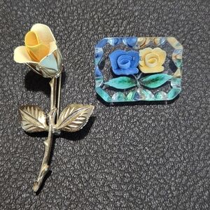 Elegant Rose Brooch and Glass Pendant Set